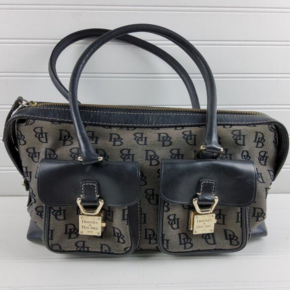 Dooney & Bourke Signature Double Pocket Satchel Handbag Purse Black - Picture 1 of 8